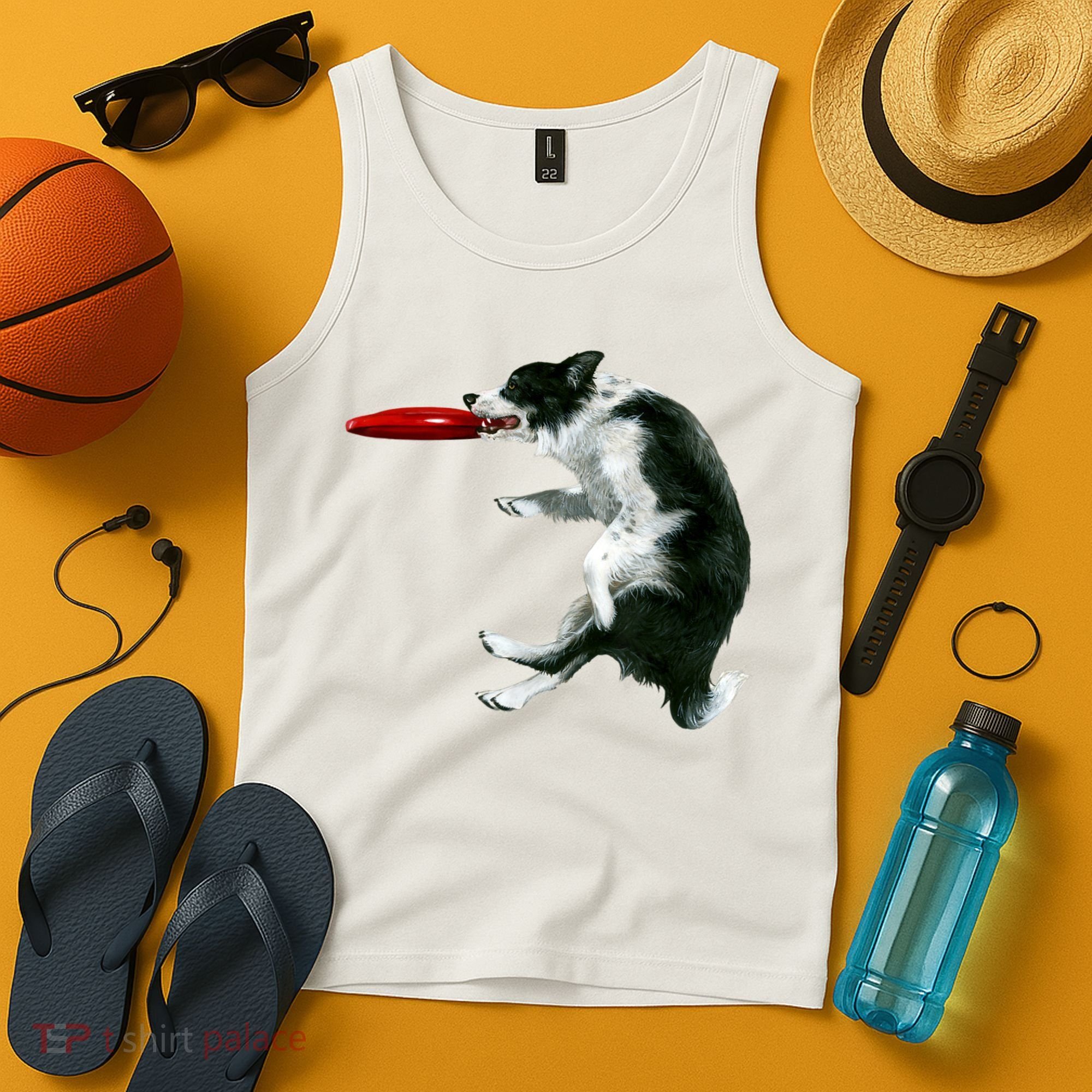 Border Collie Frisbee Graphic Sheepdog Print Gift Tank Top