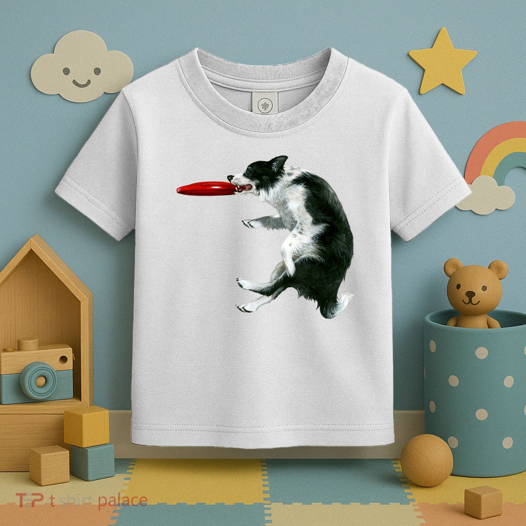 Border Collie Frisbee Graphic Sheepdog Print Gift Toddler T-Shirt