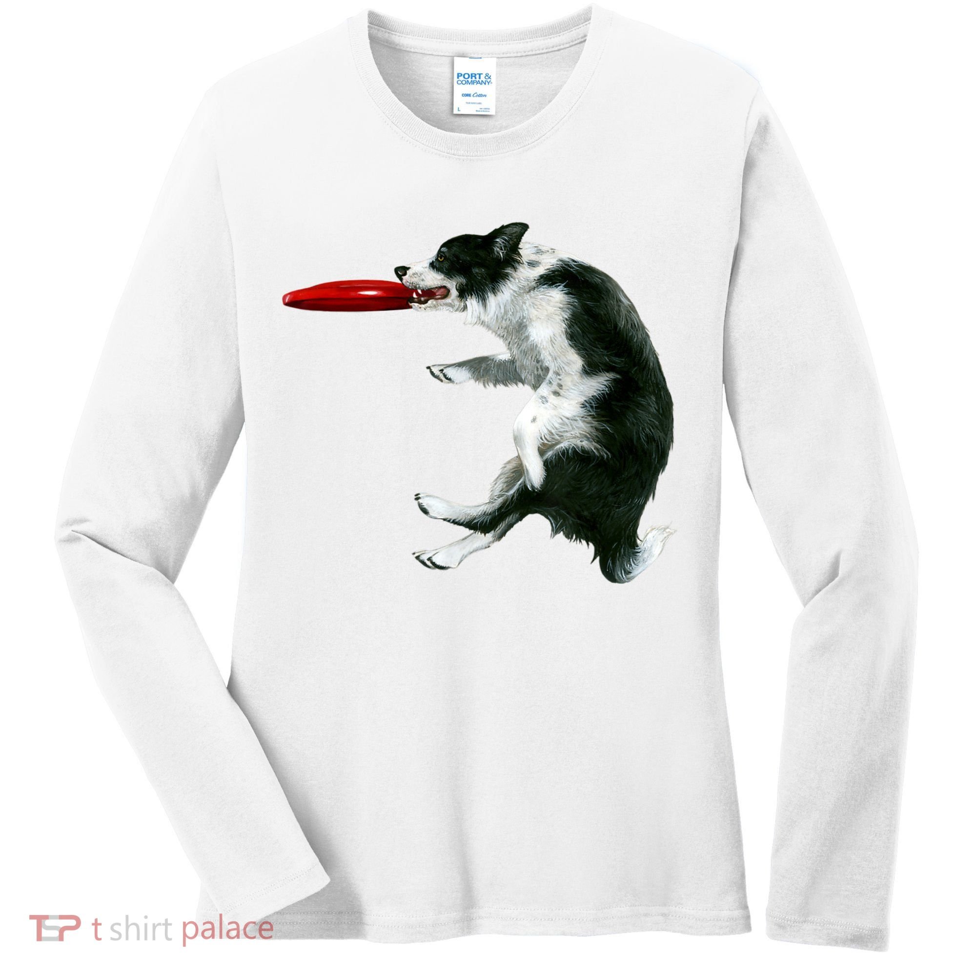 Border Collie Frisbee Graphic Sheepdog Print Gift Women's Long Sleeve Shirt
