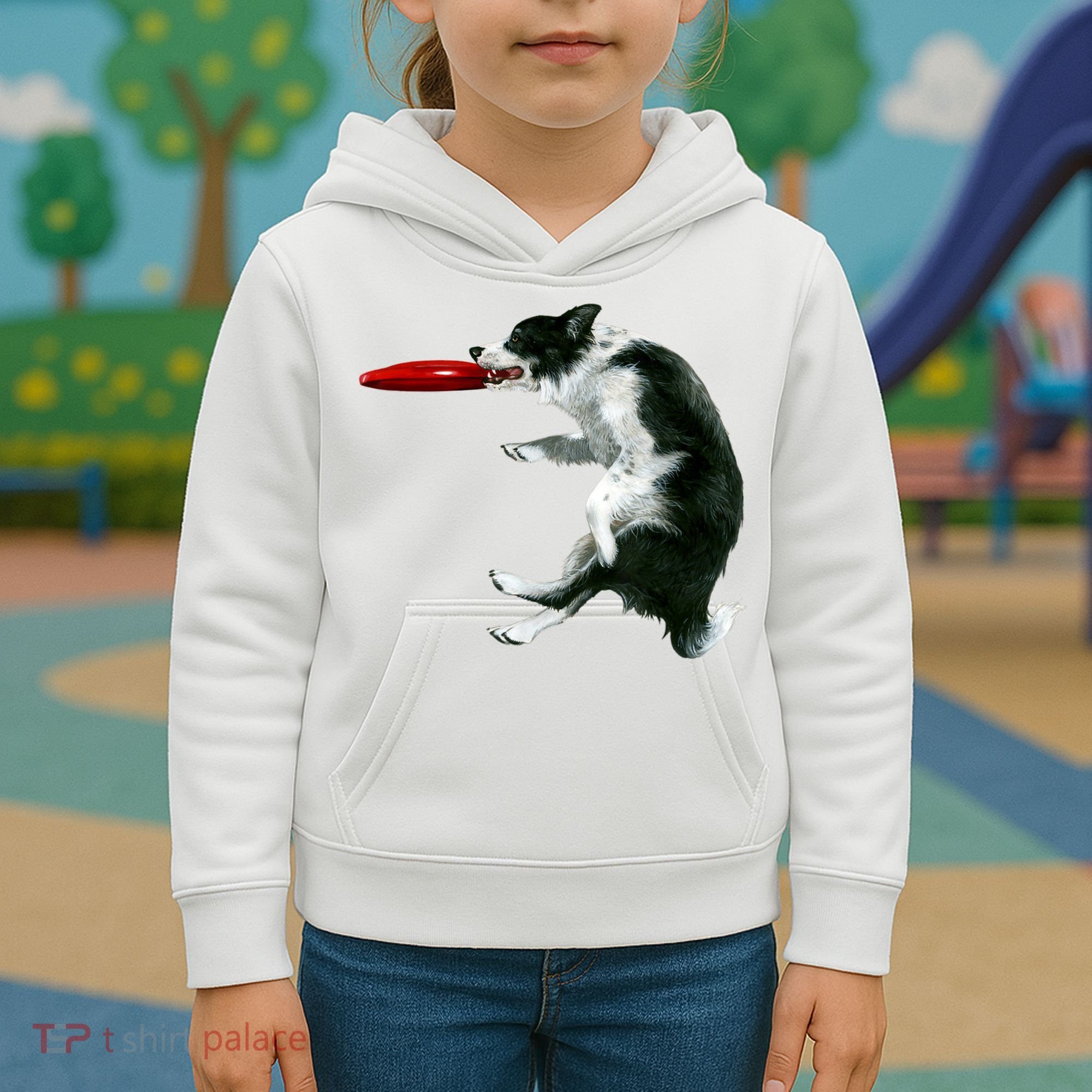 Border Collie Frisbee Graphic Sheepdog Print Gift Kids Hoodie