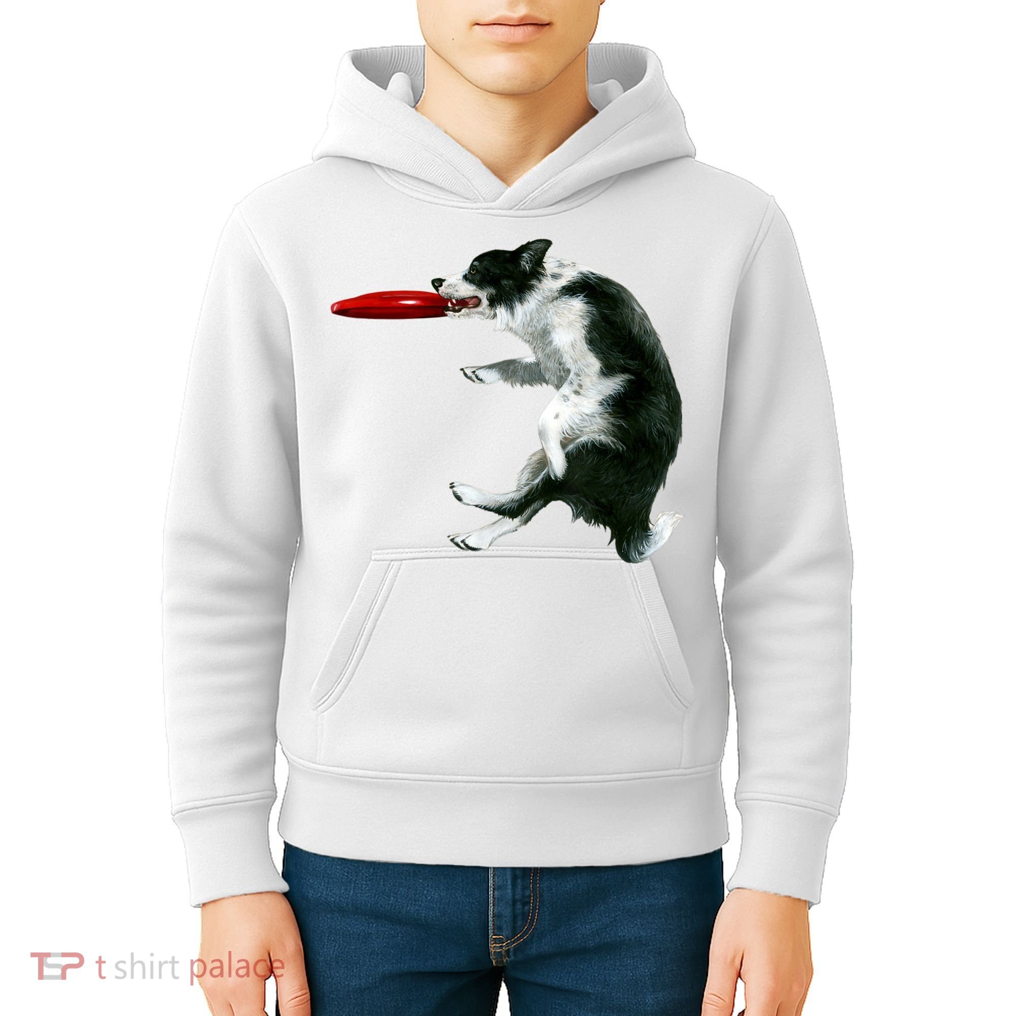 Border Collie Frisbee Graphic Sheepdog Print Gift Kids Hoodie