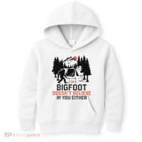 Bigfoot Camping Funny Bigfoot Doesn't Believe In You Either Kids Hoodie thumb 0