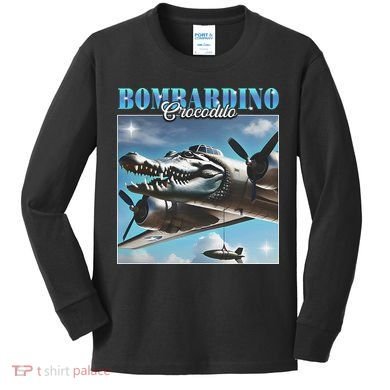 Bombardiro Crocodillo Funny Italian Brainrot Meme Humor Gen Kids Long Sleeve Shirt