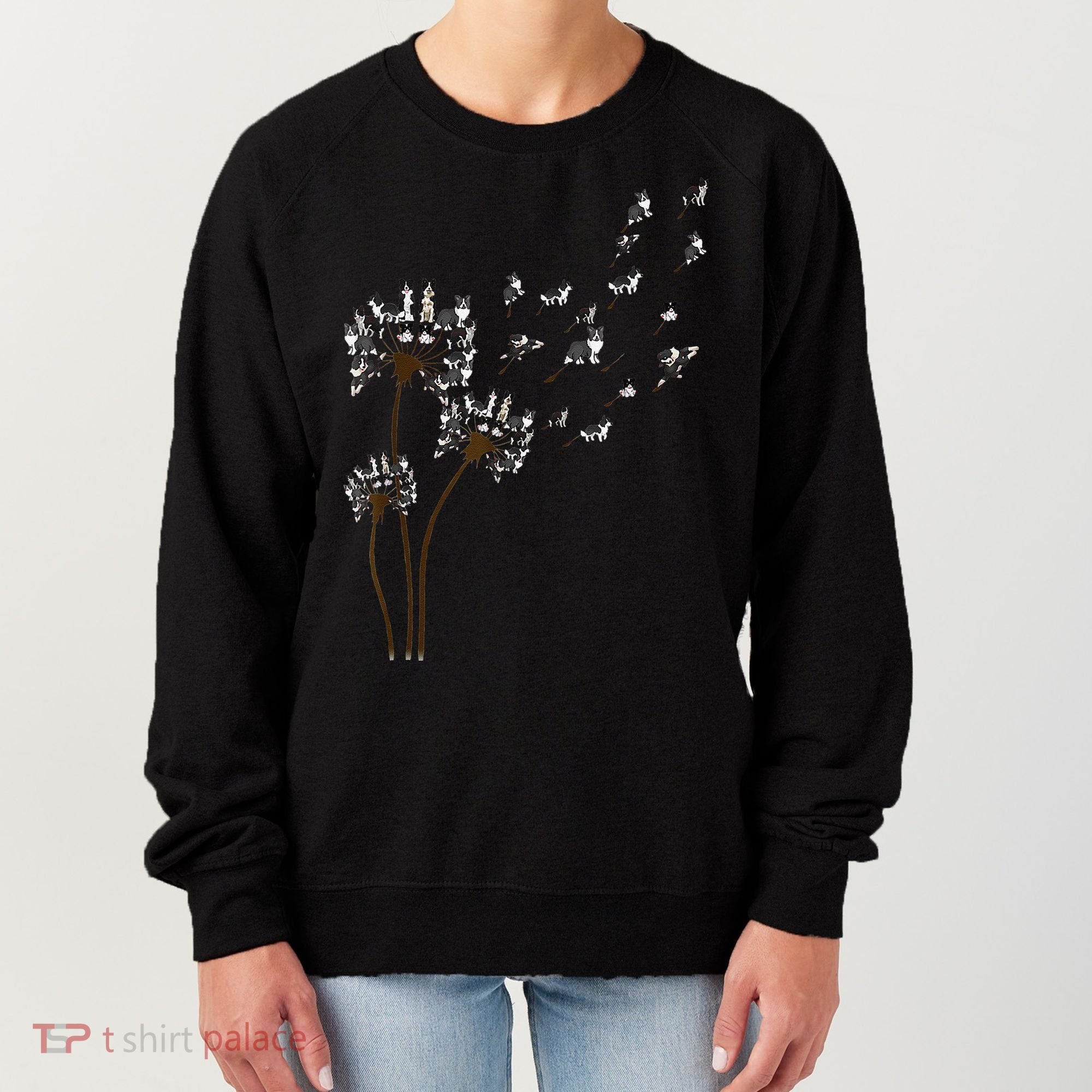 Border Collie Flower Fly Dandelion Funny Dog Women's Sweatshirt