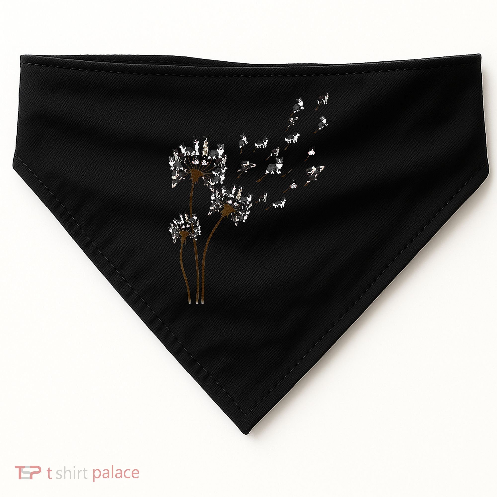 Border Collie Flower Fly Dandelion Funny Dog USA-Made Doggie Bandana