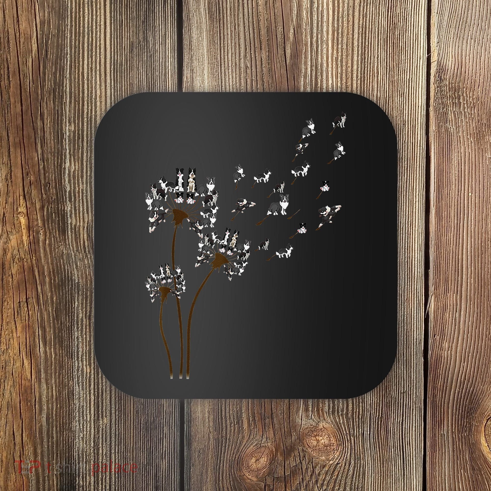 Border Collie Flower Fly Dandelion Funny Dog Coaster