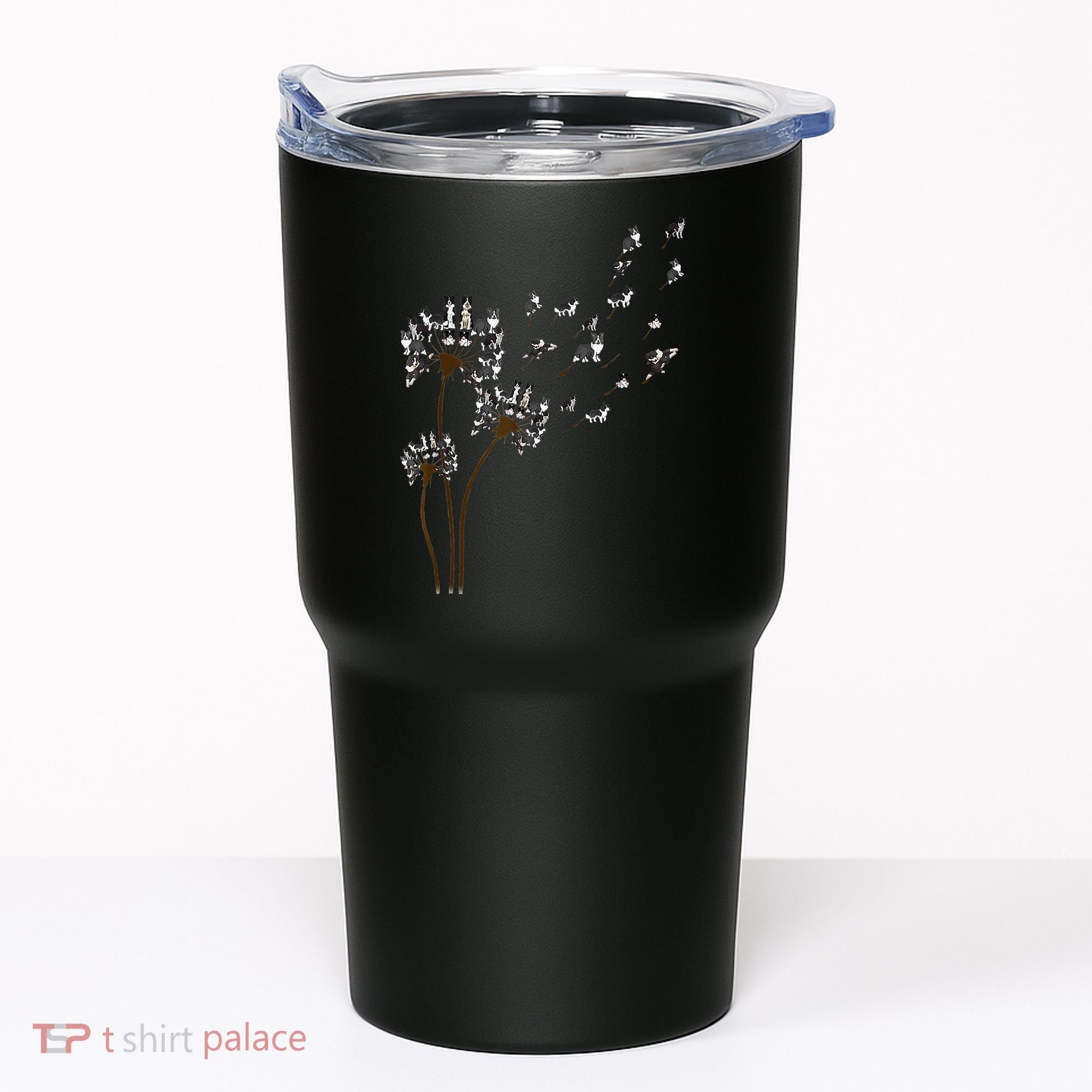 Border Collie Flower Fly Dandelion Funny Dog Tumbler