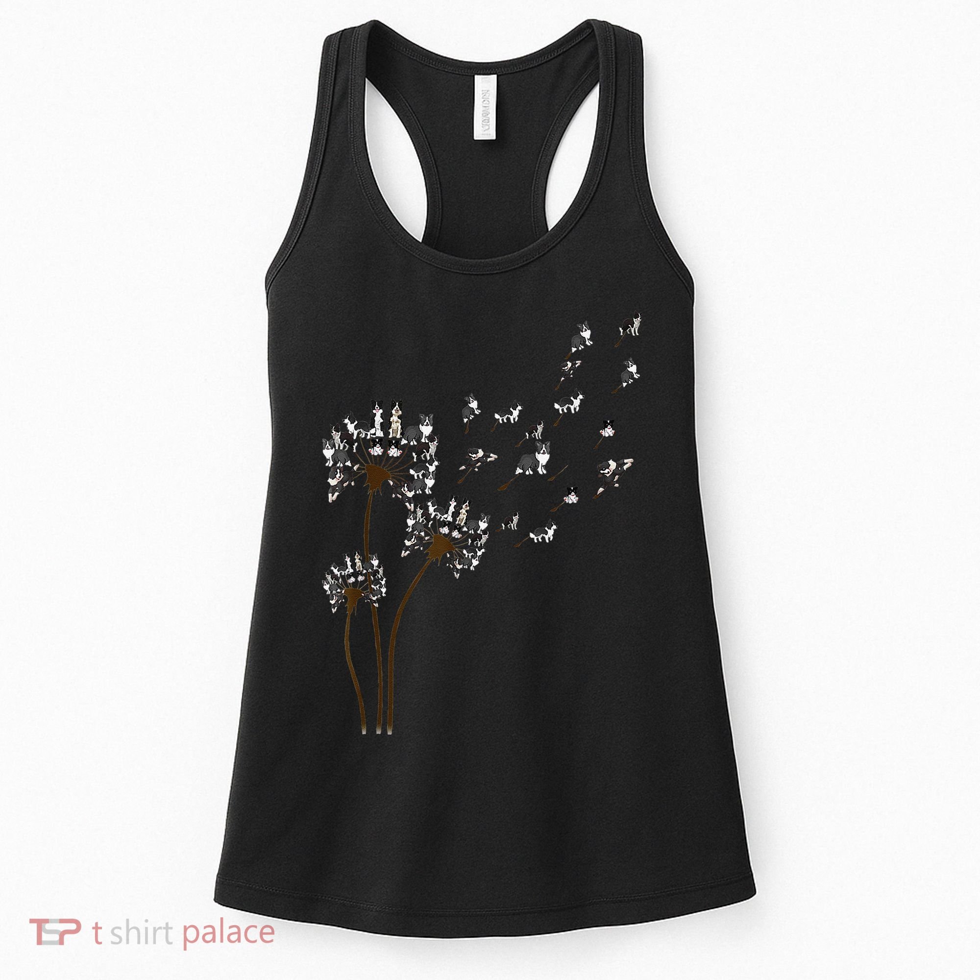Border Collie Flower Fly Dandelion Funny Dog Women's Tank Top
