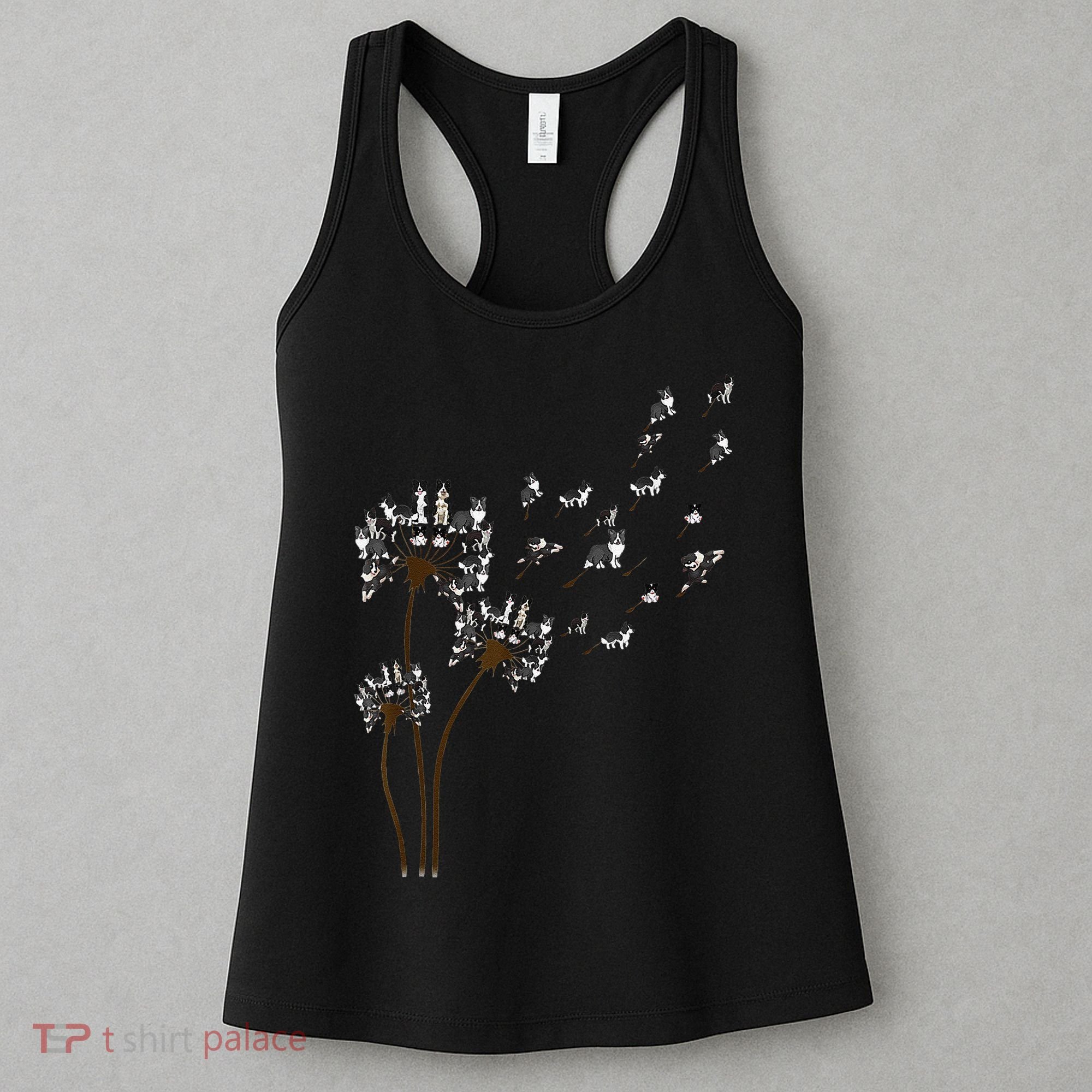 Border Collie Flower Fly Dandelion Funny Dog Women's Tank Top