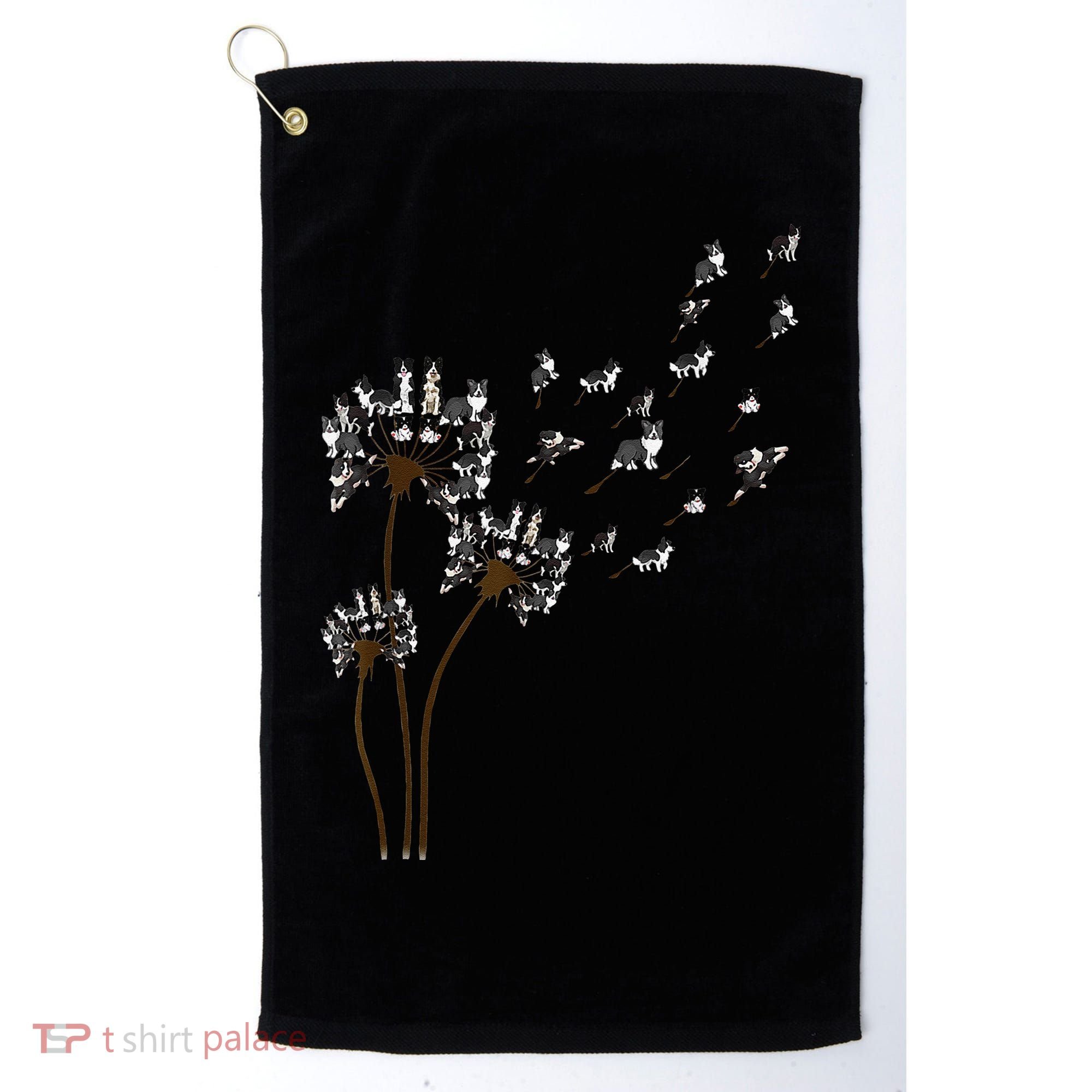 Border Collie Flower Fly Dandelion Funny Dog Golf Towel
