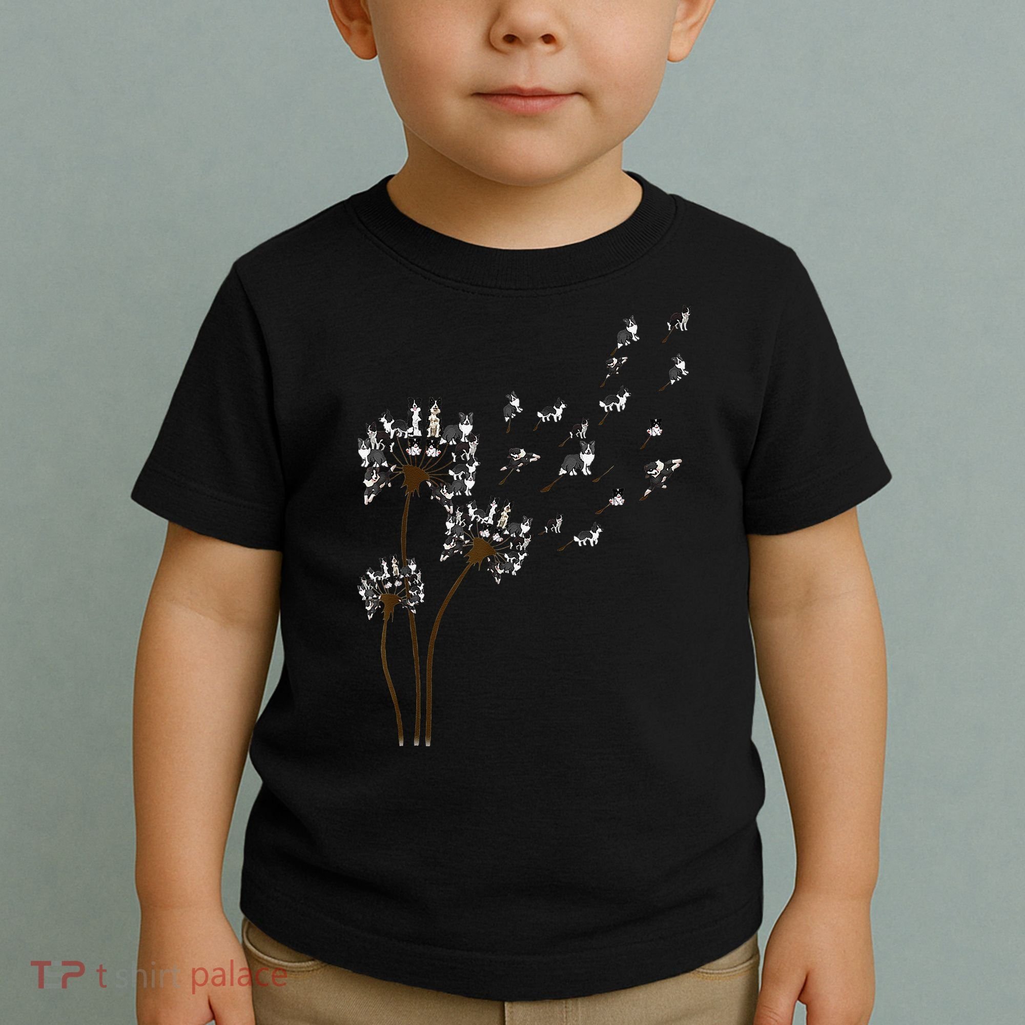 Border Collie Flower Fly Dandelion Funny Dog Toddler T-Shirt