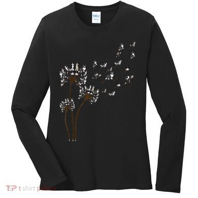 Border Collie Flower Fly Dandelion Funny Dog Women's Long Sleeve Shirt