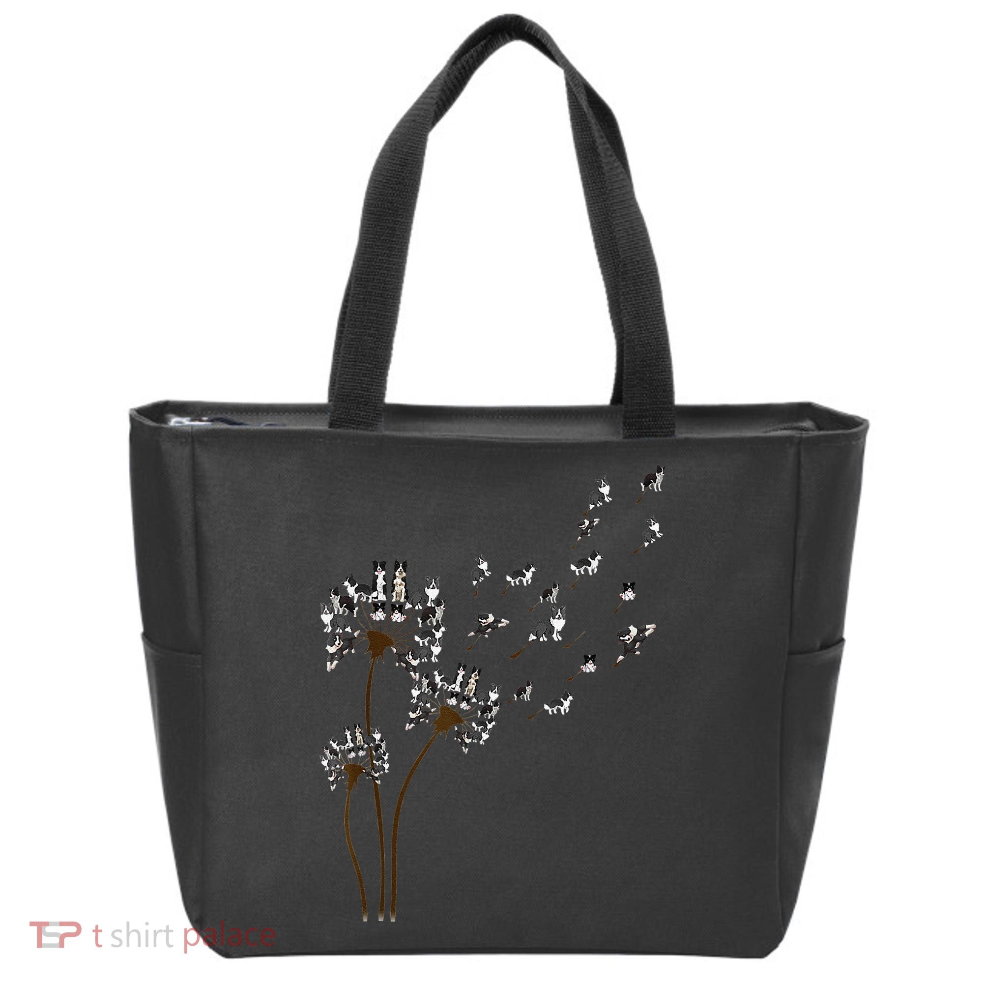 Border Collie Flower Fly Dandelion Funny Dog Tote Bag