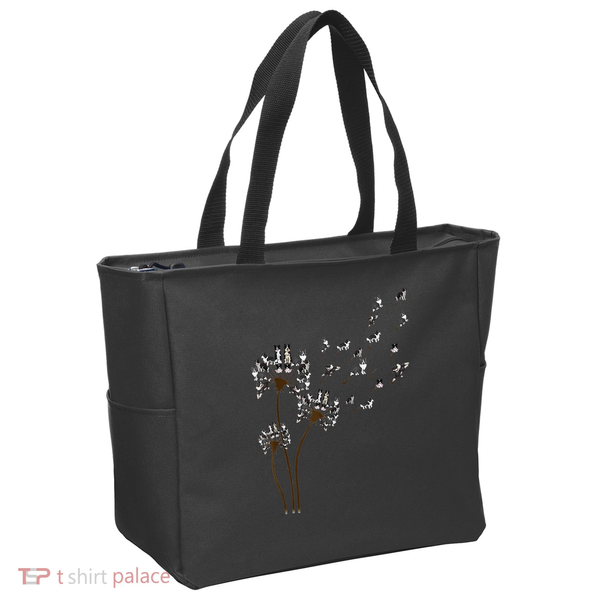 Border Collie Flower Fly Dandelion Funny Dog Tote Bag