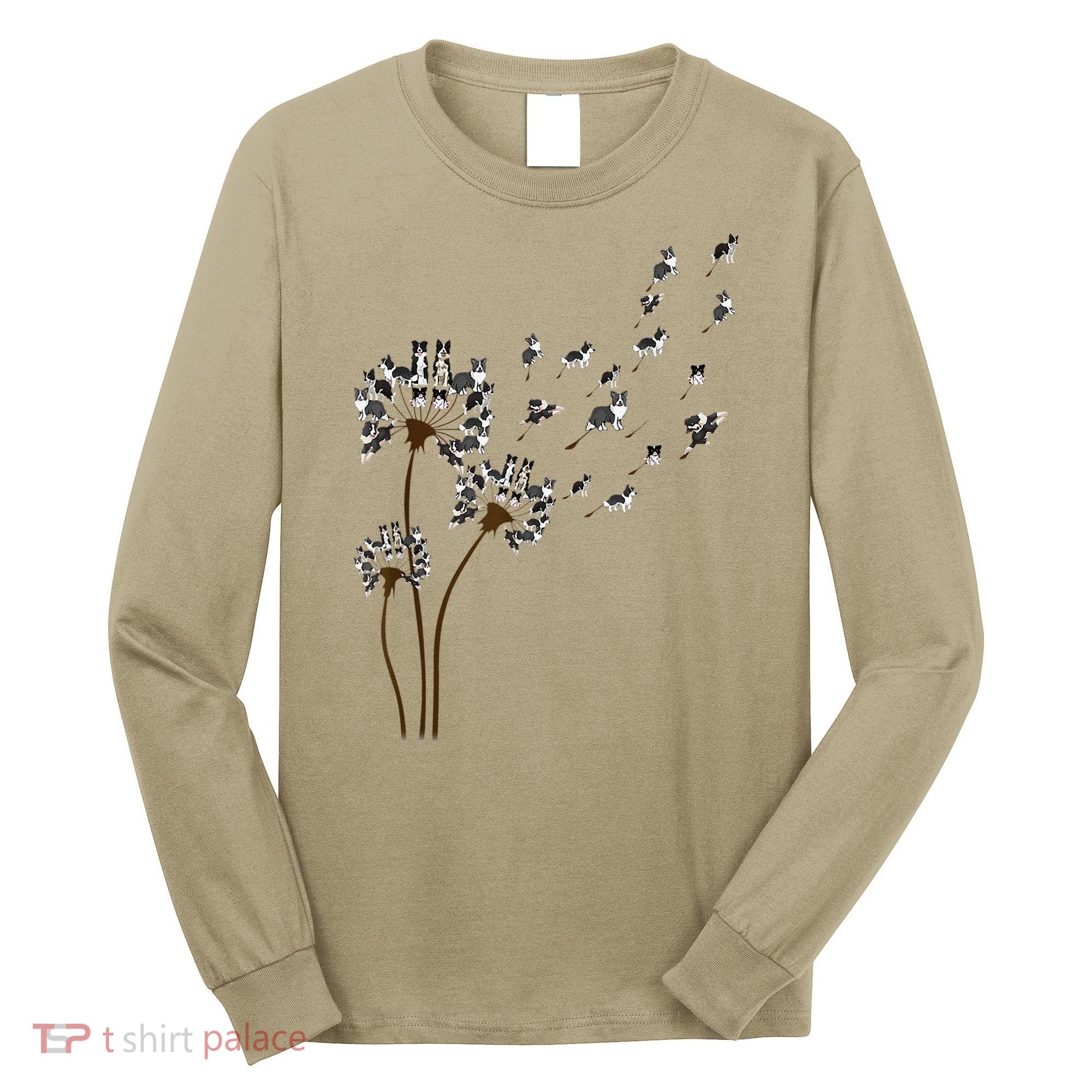 Border Collie Flower Fly Dandelion Funny Dog Long Sleeve Shirt