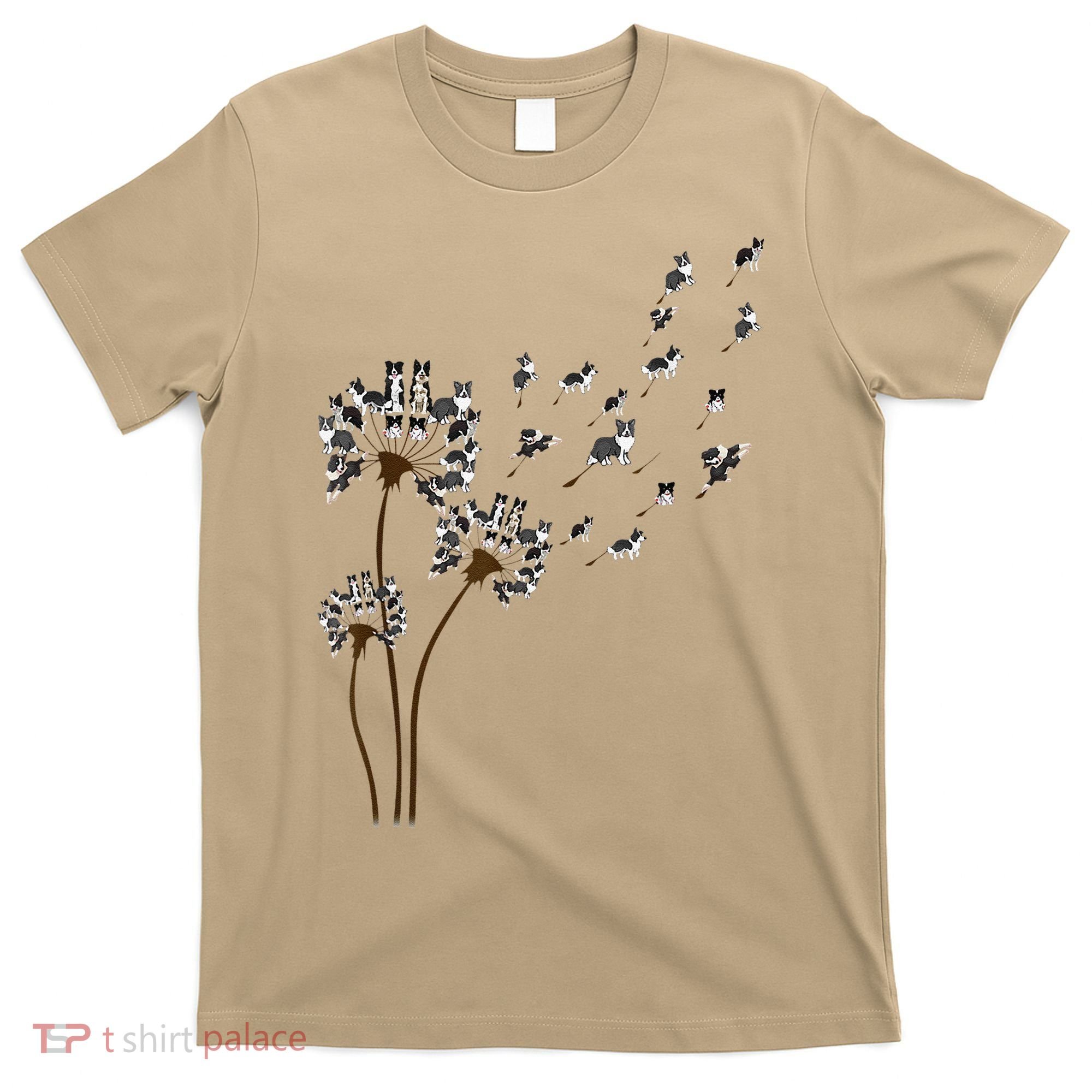 Border Collie Flower Fly Dandelion Funny Dog T-Shirt