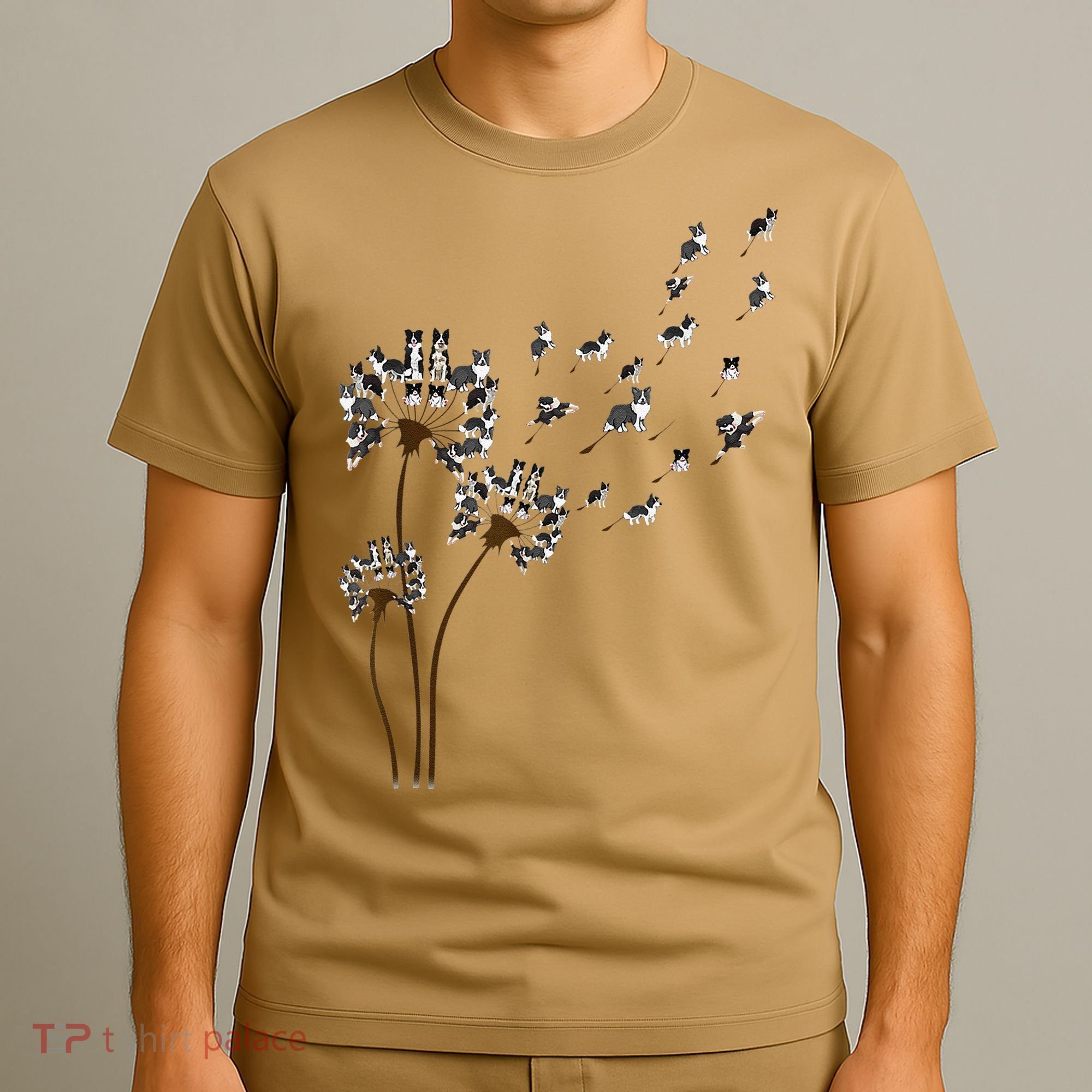 Border Collie Flower Fly Dandelion Funny Dog T-Shirt