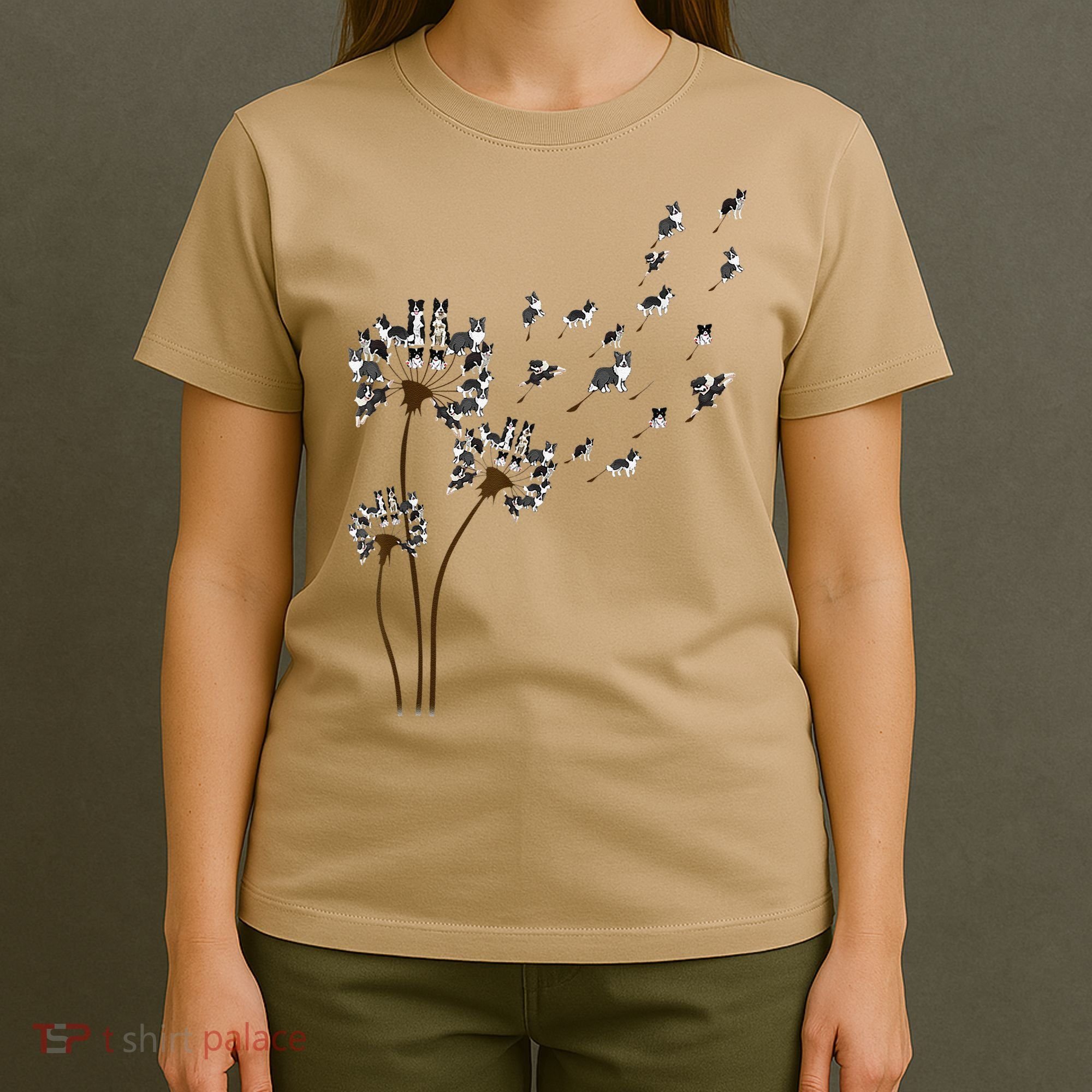 Border Collie Flower Fly Dandelion Funny Dog T-Shirt