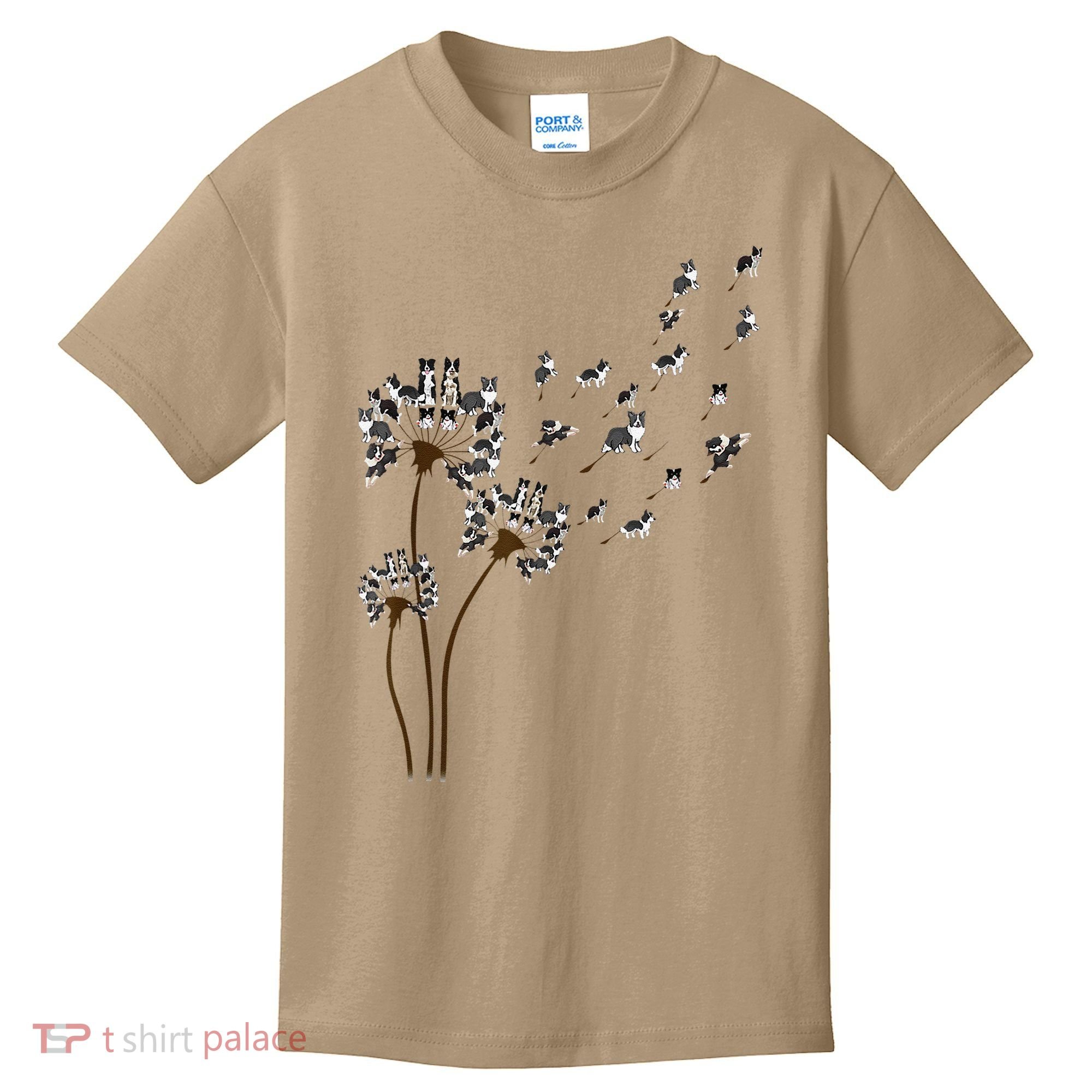 Border Collie Flower Fly Dandelion Funny Dog Kids T-Shirt