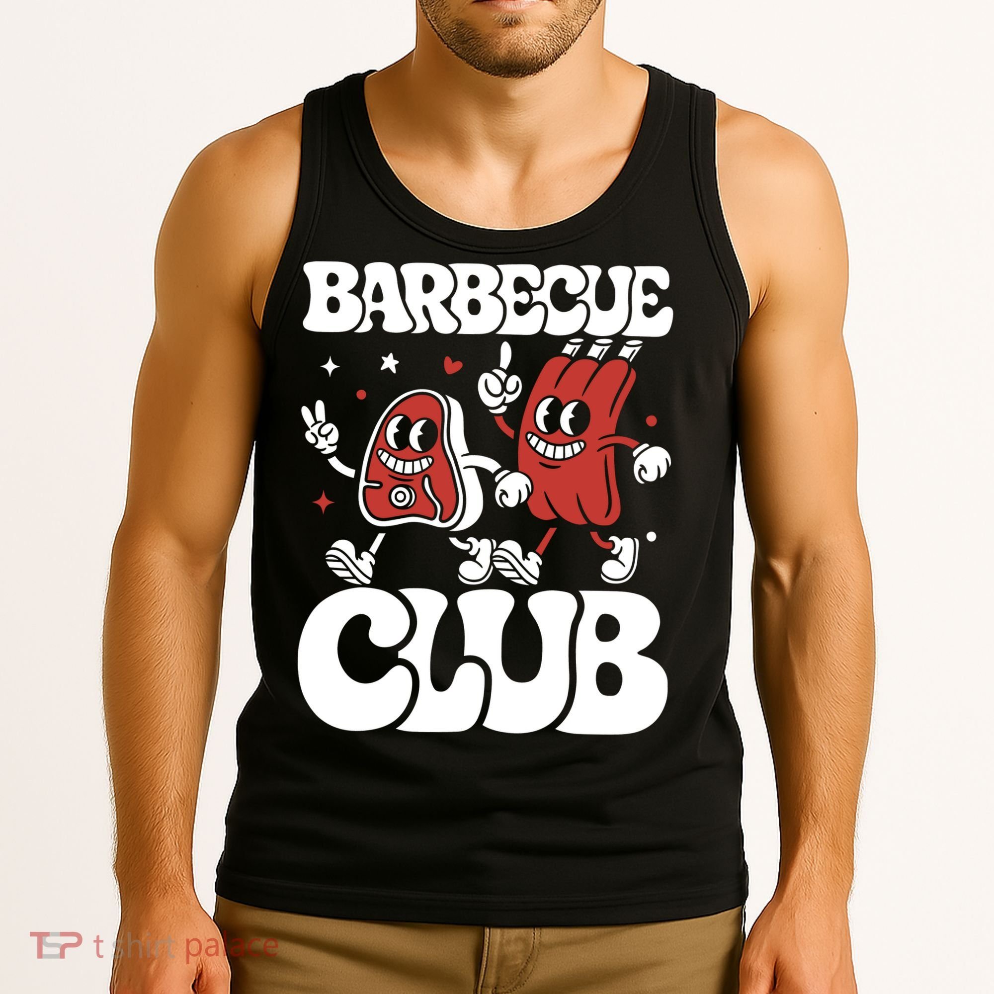 Barbecue Club Funny Cartoon Meat Lovers Retro Tank Top