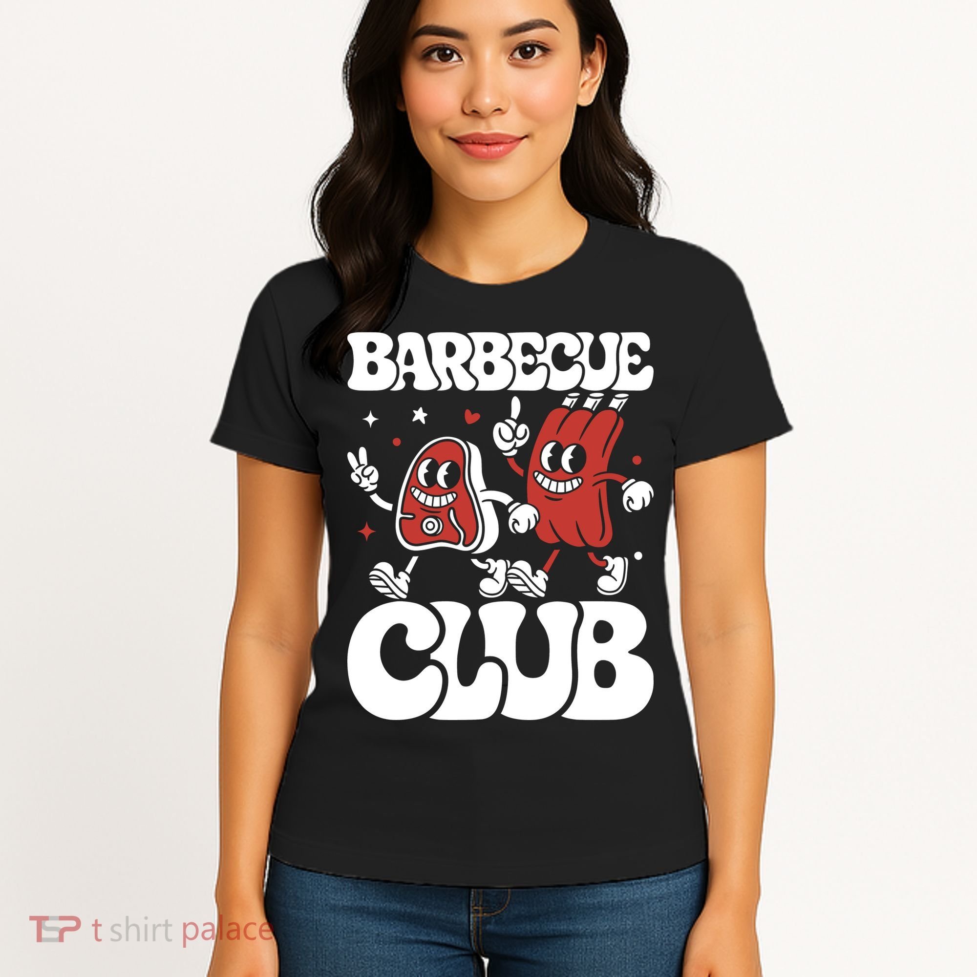 Barbecue Club Funny Cartoon Meat Lovers Retro Women's T-Shirt