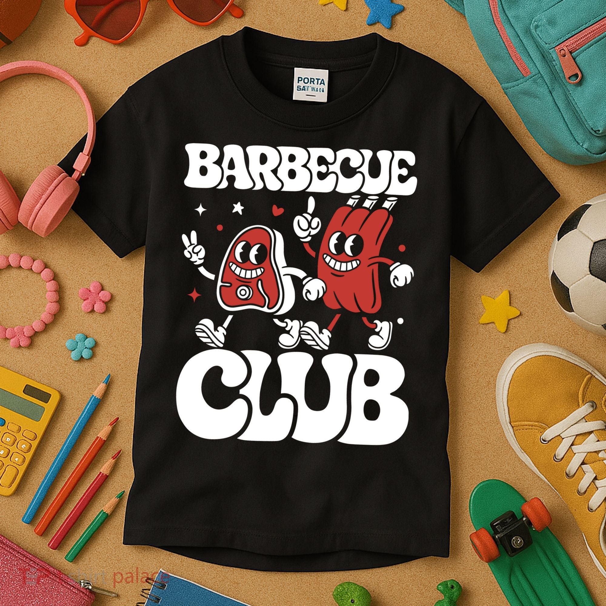 Barbecue Club Funny Cartoon Meat Lovers Retro Kids T-Shirt