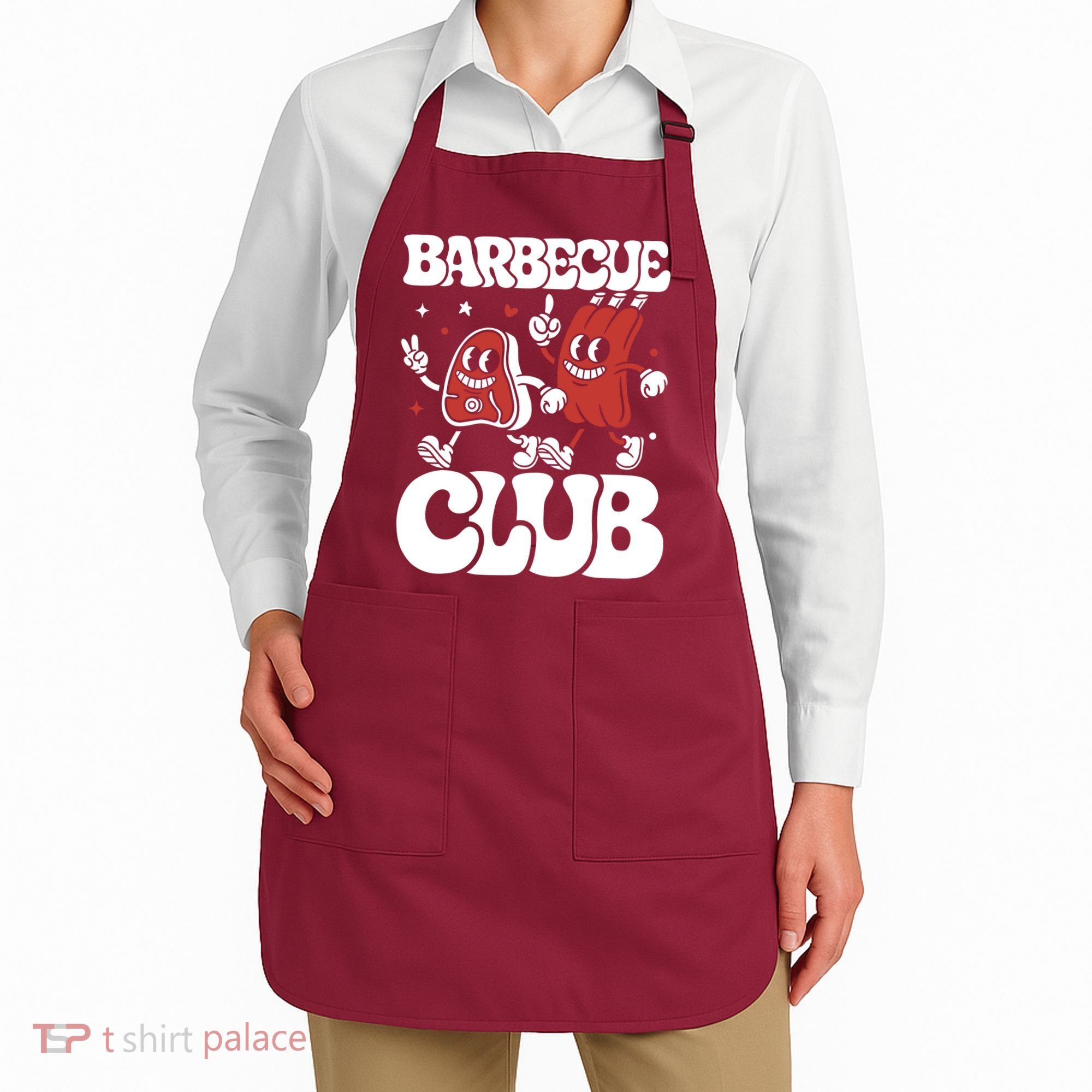 Barbecue Club Funny Cartoon Meat Lovers Retro Apron