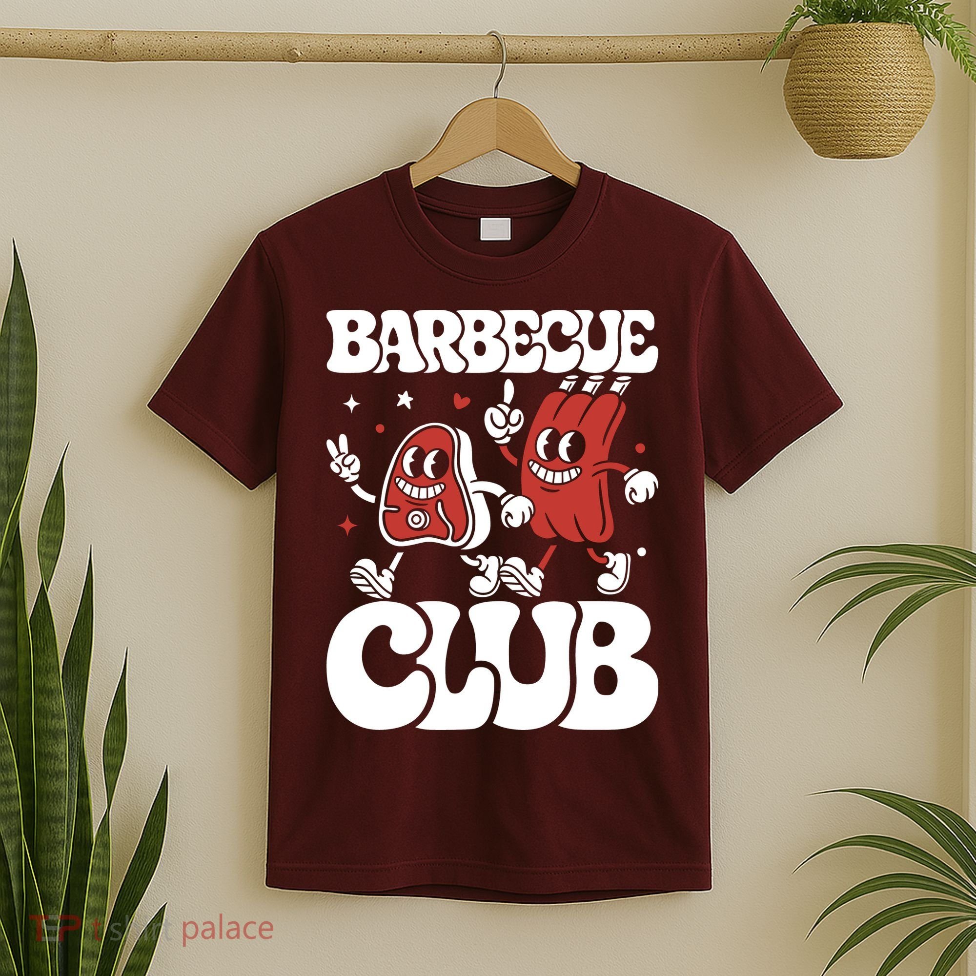 Barbecue Club Funny Cartoon Meat Lovers Retro T-Shirt