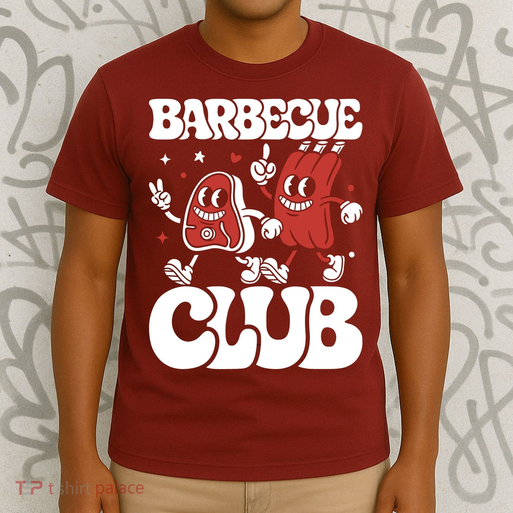 Barbecue Club Funny Cartoon Meat Lovers Retro T-Shirt