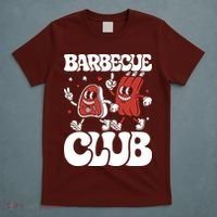 Barbecue Club Funny Cartoon Meat Lovers Retro T-Shirt thumb 5