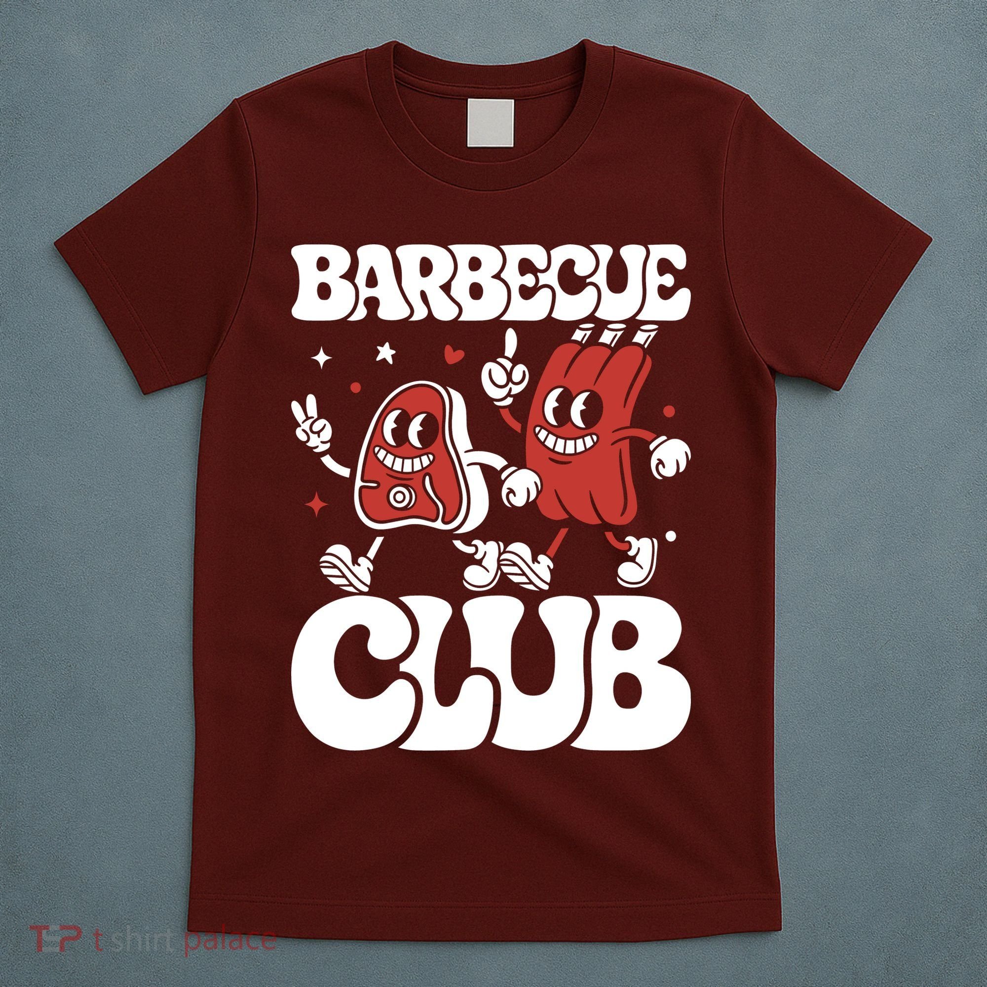 Barbecue Club Funny Cartoon Meat Lovers Retro T-Shirt
