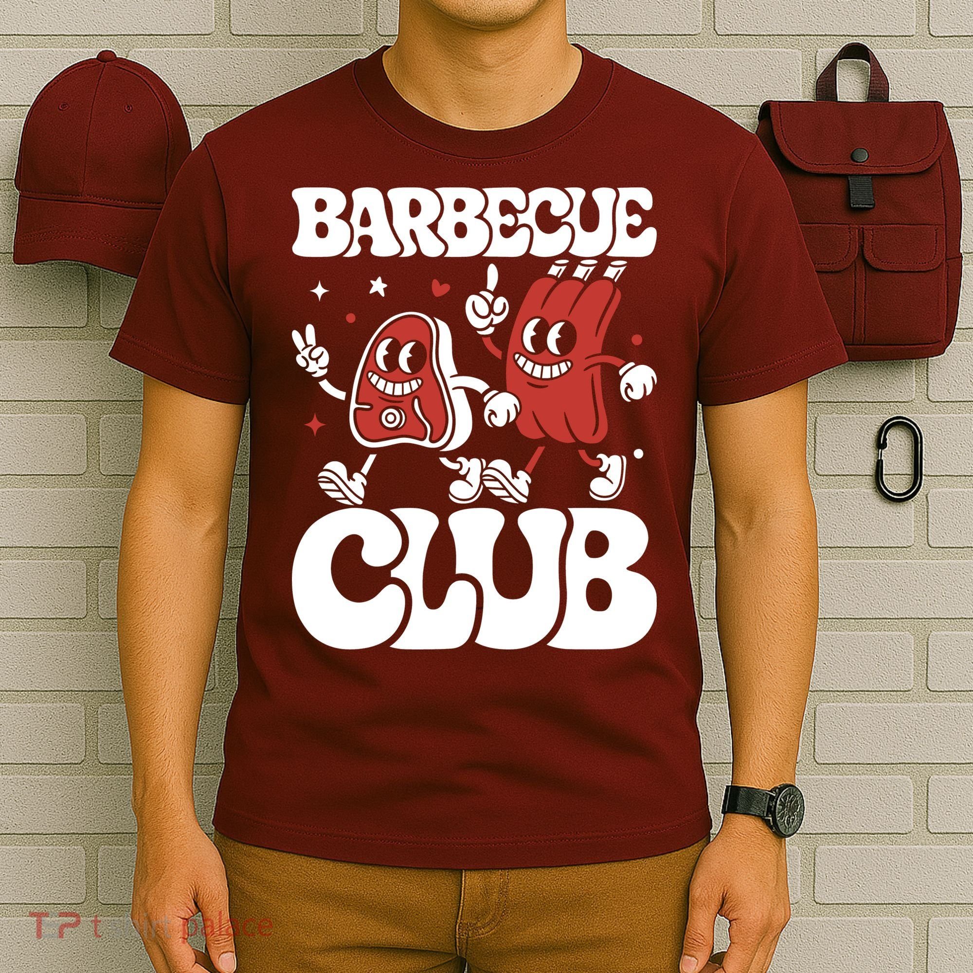 Barbecue Club Funny Cartoon Meat Lovers Retro T-Shirt