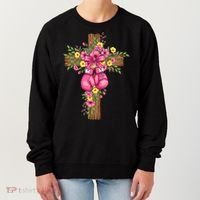 Breast Cancer Fight Boxing Gloves Cross Christian Women's Sweatshirt thumb 0