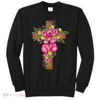 Breast Cancer Fight Boxing Gloves Cross Christian Sweatshirt thumb 0