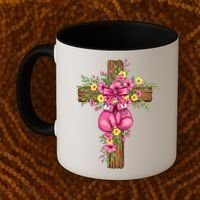 Breast Cancer Fight Boxing Gloves Cross Christian Coffee Mug thumb 2