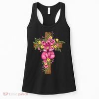 Breast Cancer Fight Boxing Gloves Cross Christian Women's Tank Top thumb 0