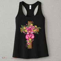Breast Cancer Fight Boxing Gloves Cross Christian Women's Tank Top thumb 3