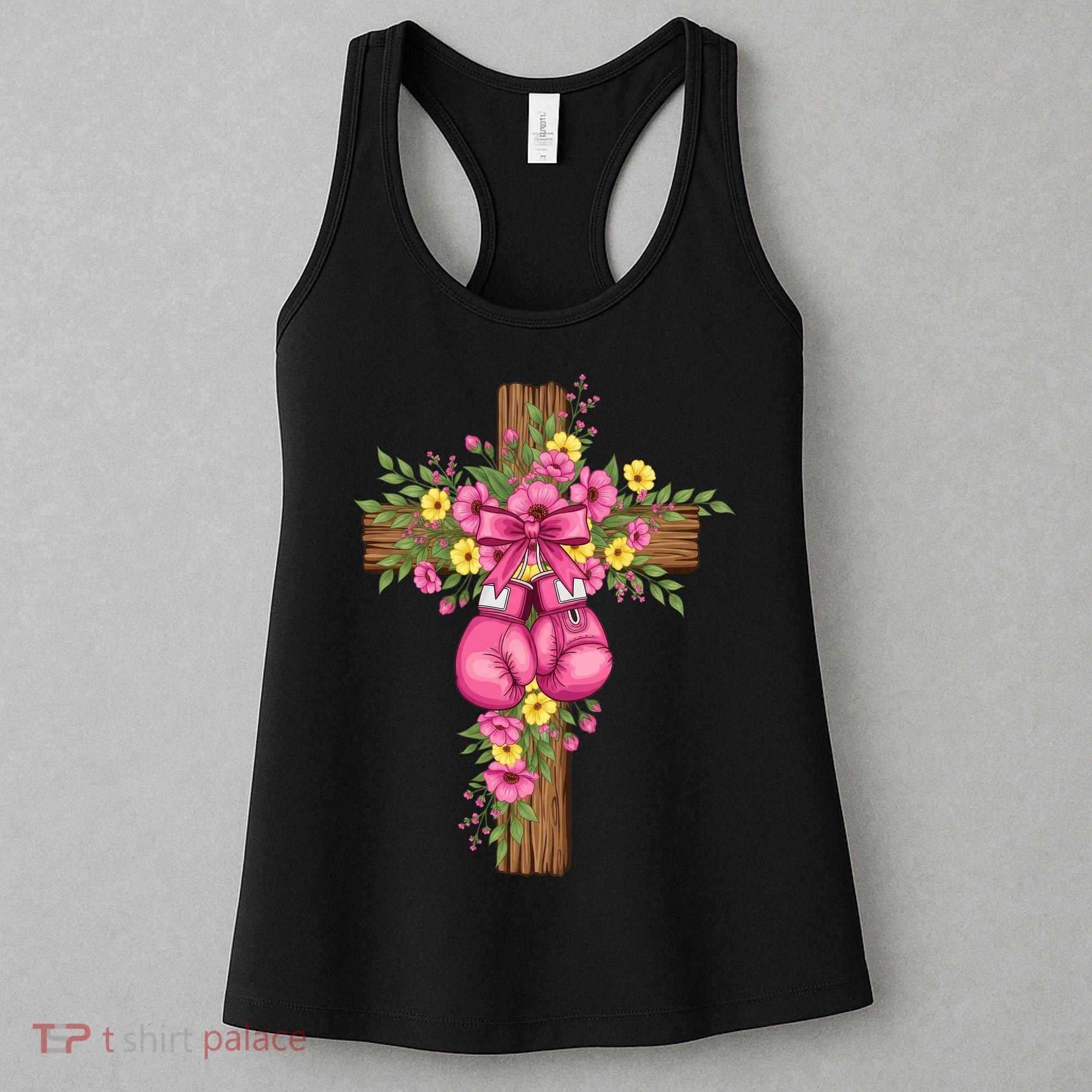 Breast Cancer Fight Boxing Gloves Cross Christian Women's Tank Top
