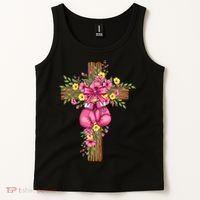 Breast Cancer Fight Boxing Gloves Cross Christian Tank Top thumb 2
