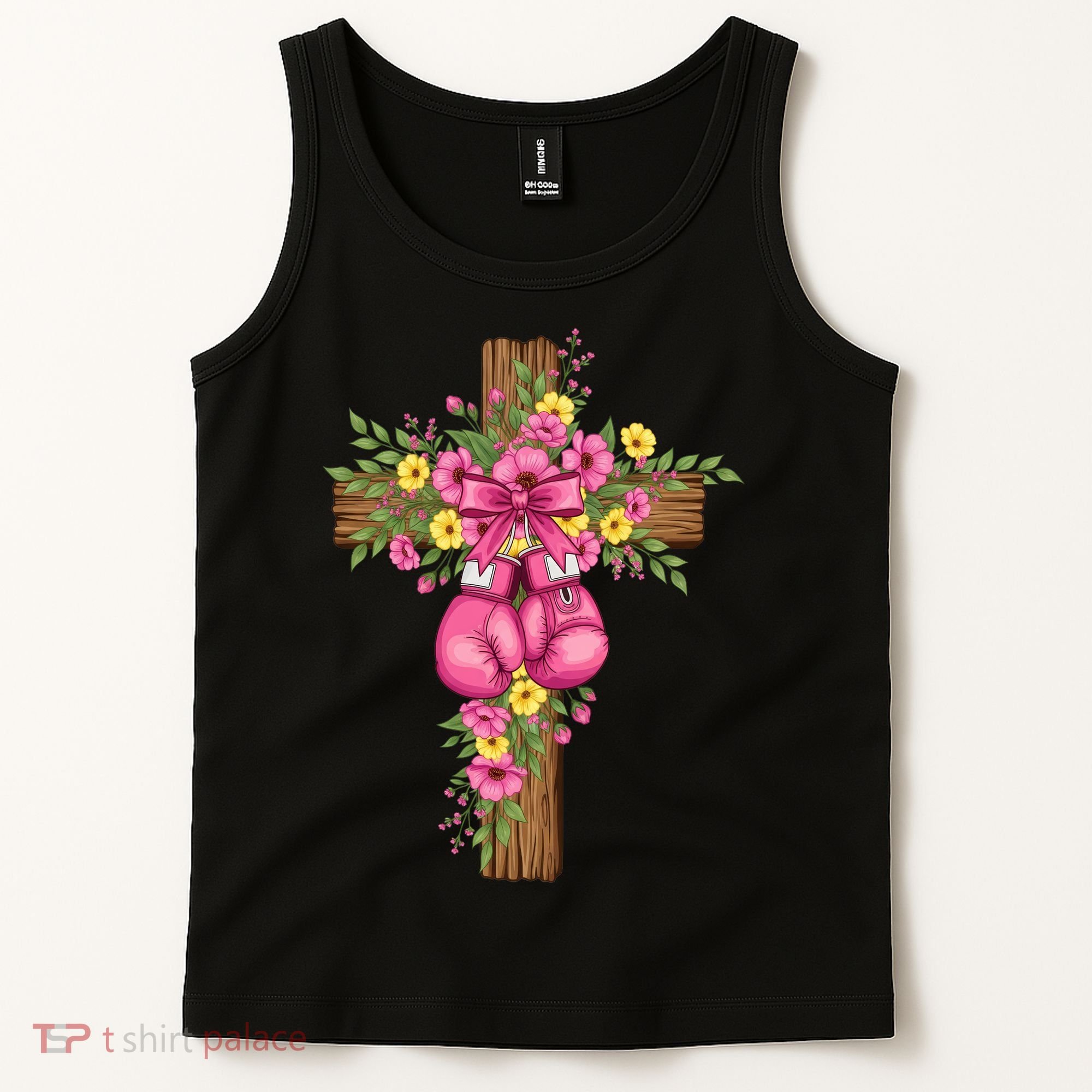 Breast Cancer Fight Boxing Gloves Cross Christian Tank Top