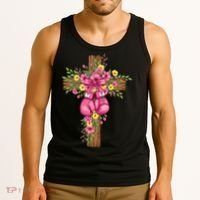 Breast Cancer Fight Boxing Gloves Cross Christian Tank Top thumb 3