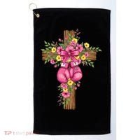 Breast Cancer Fight Boxing Gloves Cross Christian Golf Towel thumb 0