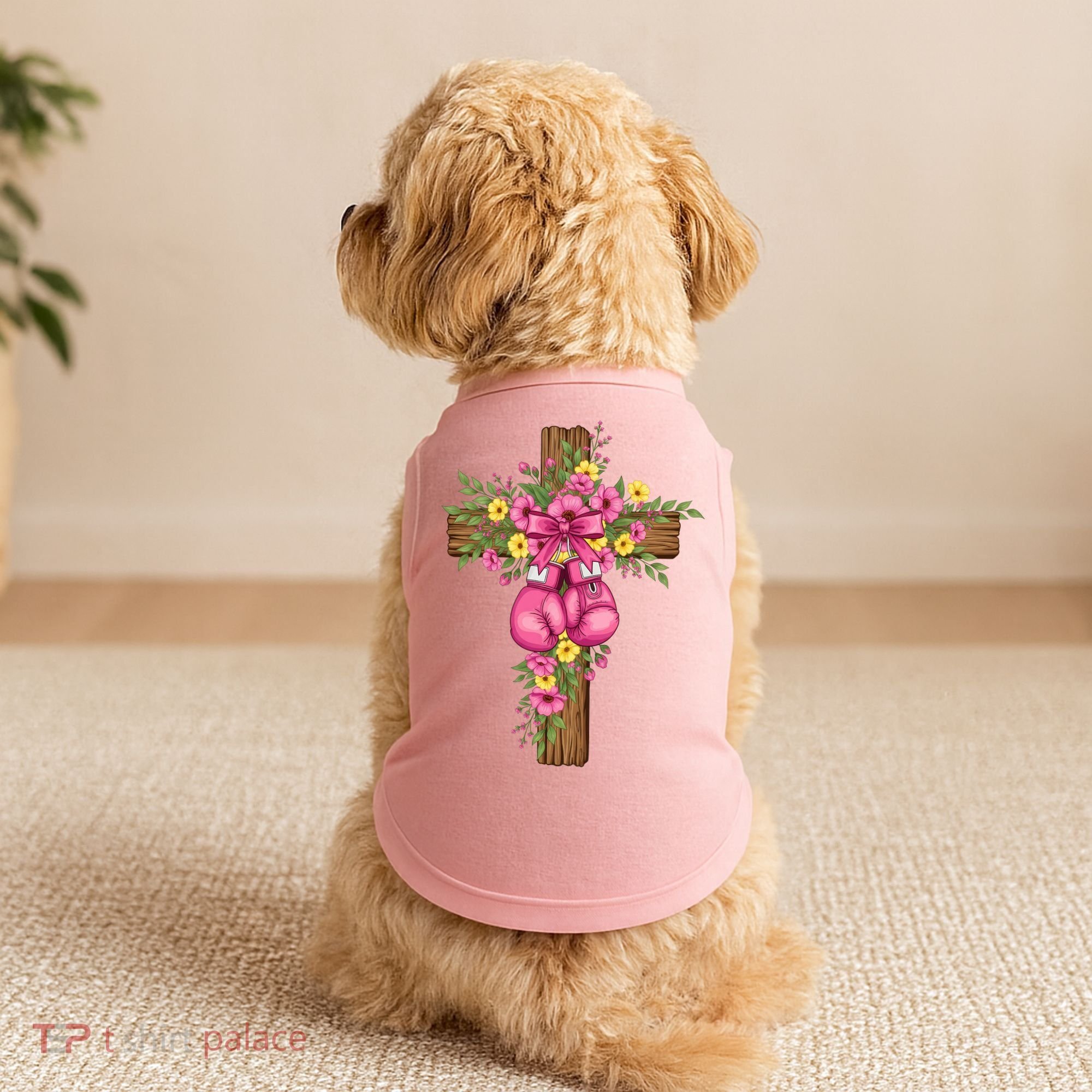 Breast Cancer Fight Boxing Gloves Cross Christian Doggie Tank
