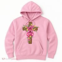 Breast Cancer Fight Boxing Gloves Cross Christian Hoodie thumb 0