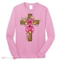Breast Cancer Fight Boxing Gloves Cross Christian Long Sleeve Shirt thumb 0