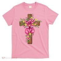 Breast Cancer Fight Boxing Gloves Cross Christian T-Shirt thumb 0