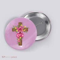 Breast Cancer Fight Boxing Gloves Cross Christian Button thumb 0