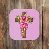 Breast Cancer Fight Boxing Gloves Cross Christian Coaster thumb 0