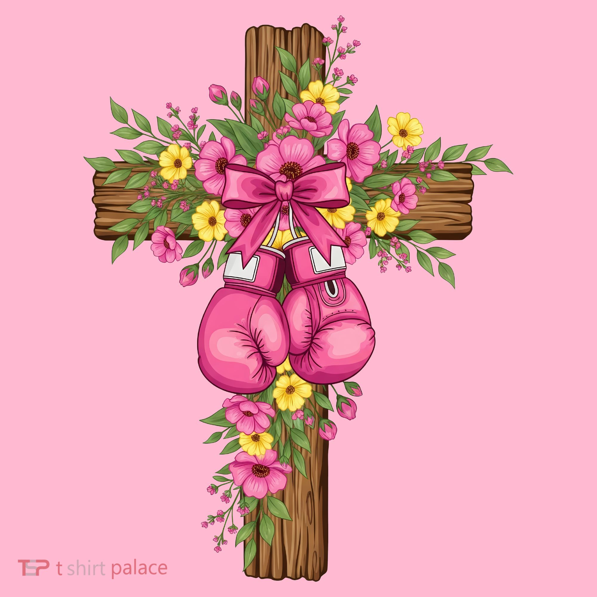 Breast Cancer Fight Boxing Gloves Cross Christian Coaster