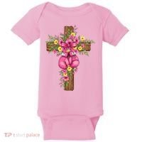 Breast Cancer Fight Boxing Gloves Cross Christian Baby Bodysuit thumb 0